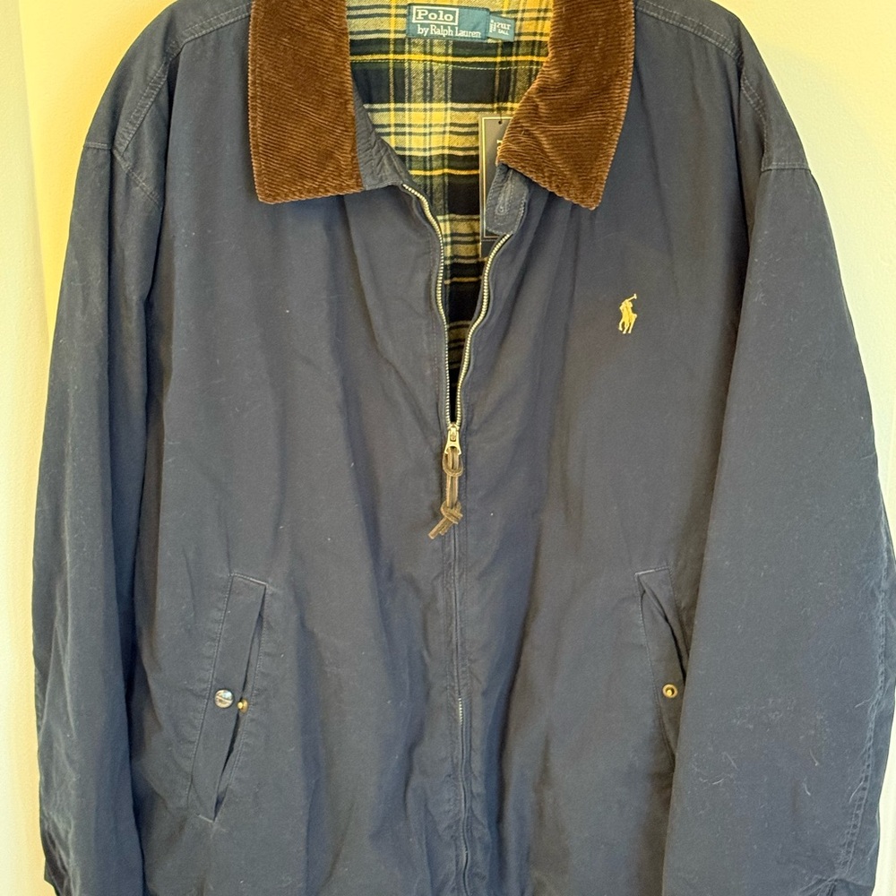 Ralph Lauren Men's Navy Jacket with Brown Collar
